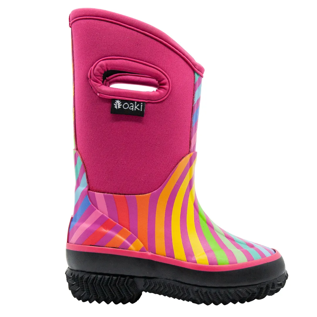 Neoprene Rain/Snow Boots: Rainbow Stripes (Pink Base)
