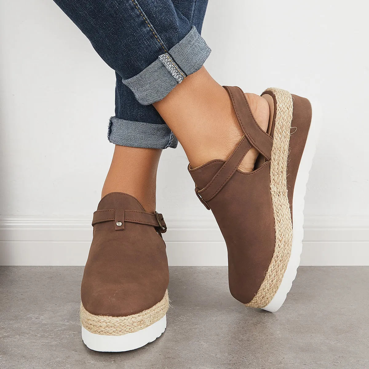 Sohiwoo  Women's Closed Toe Platform Espadrilles Wedge Ankle Strap Sandals