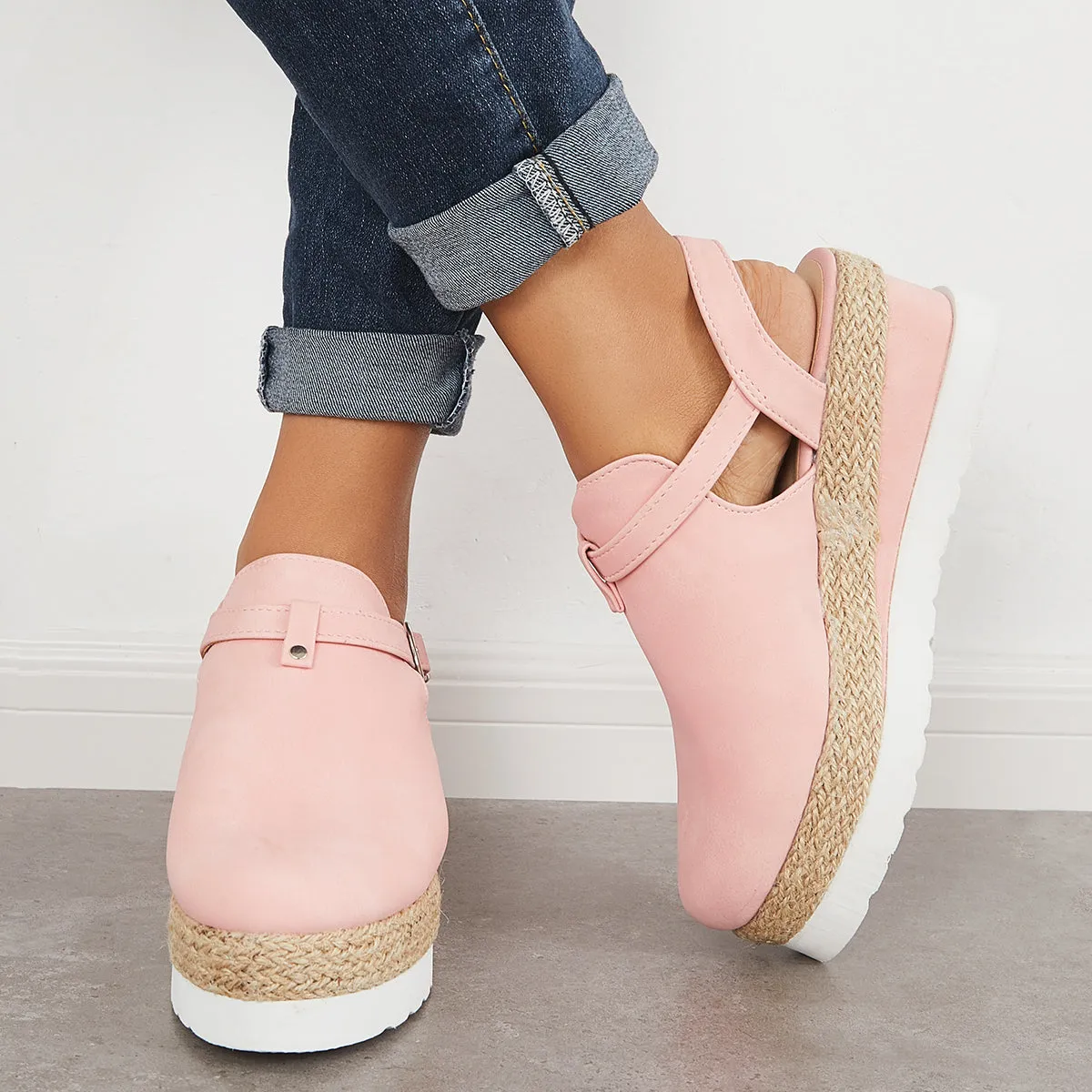 Sohiwoo  Women's Closed Toe Platform Espadrilles Wedge Ankle Strap Sandals