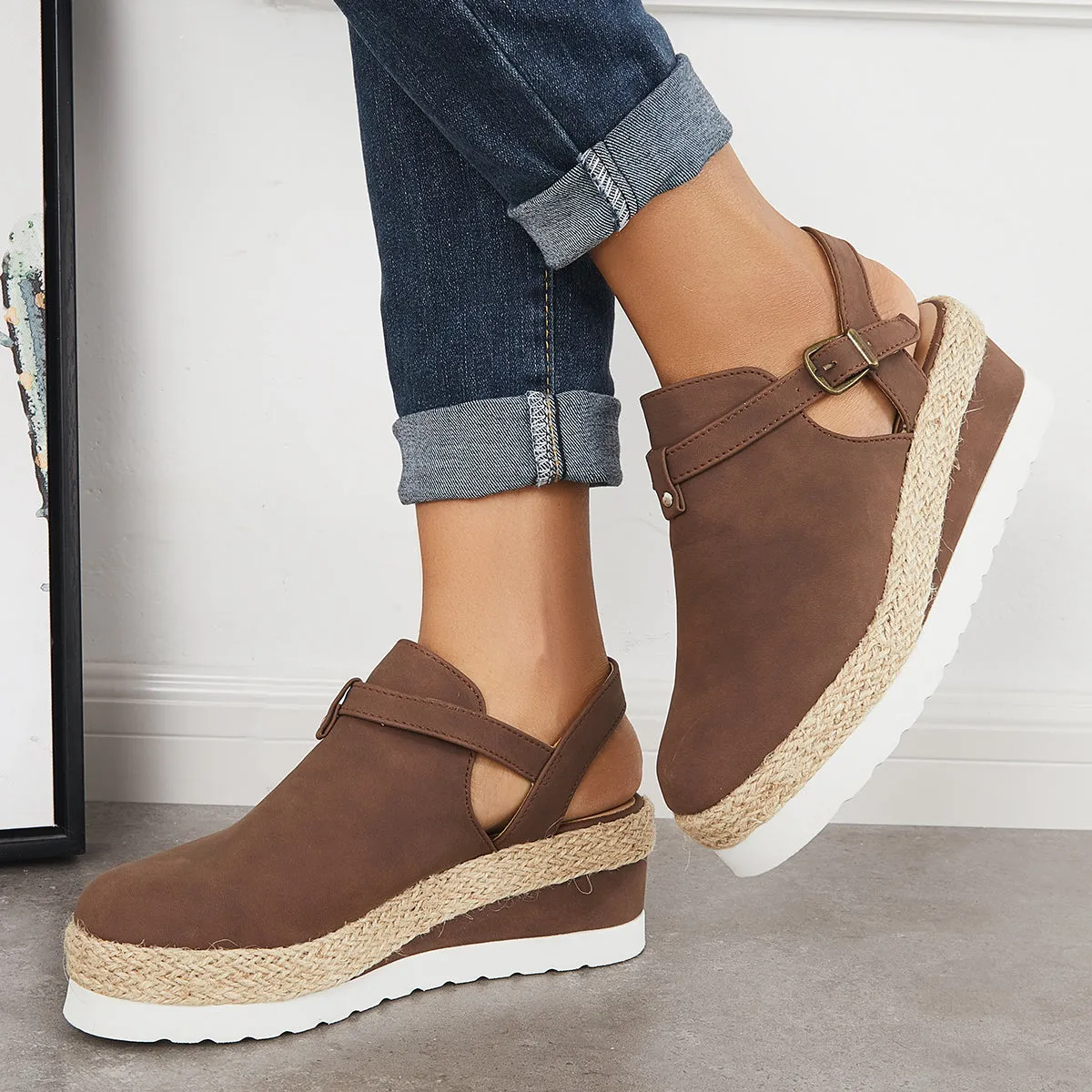 Sohiwoo  Women's Closed Toe Platform Espadrilles Wedge Ankle Strap Sandals
