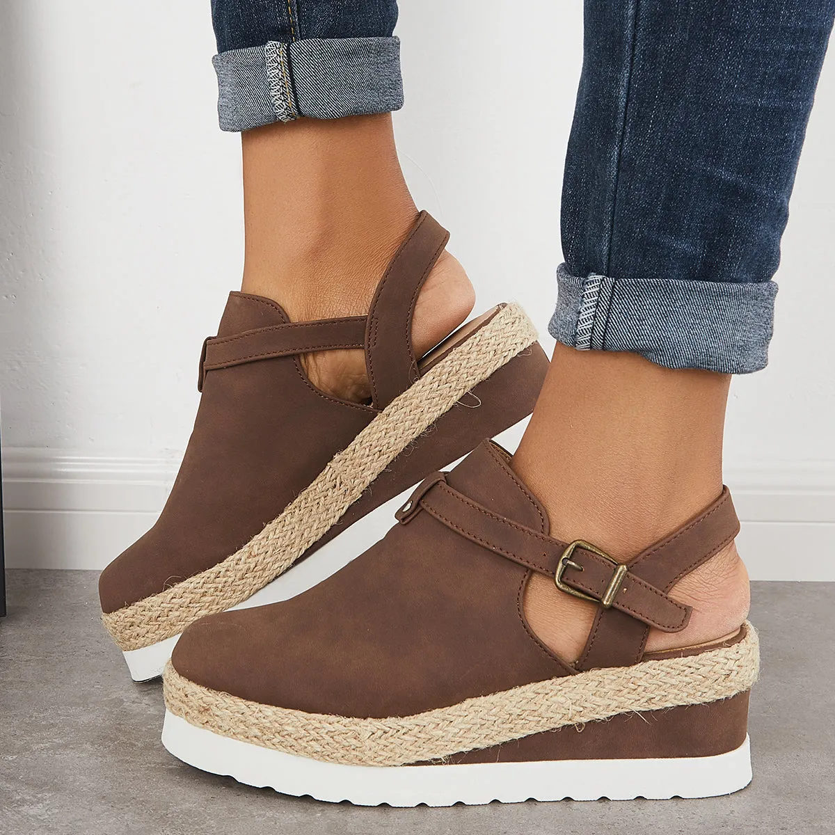 Sohiwoo  Women's Closed Toe Platform Espadrilles Wedge Ankle Strap Sandals