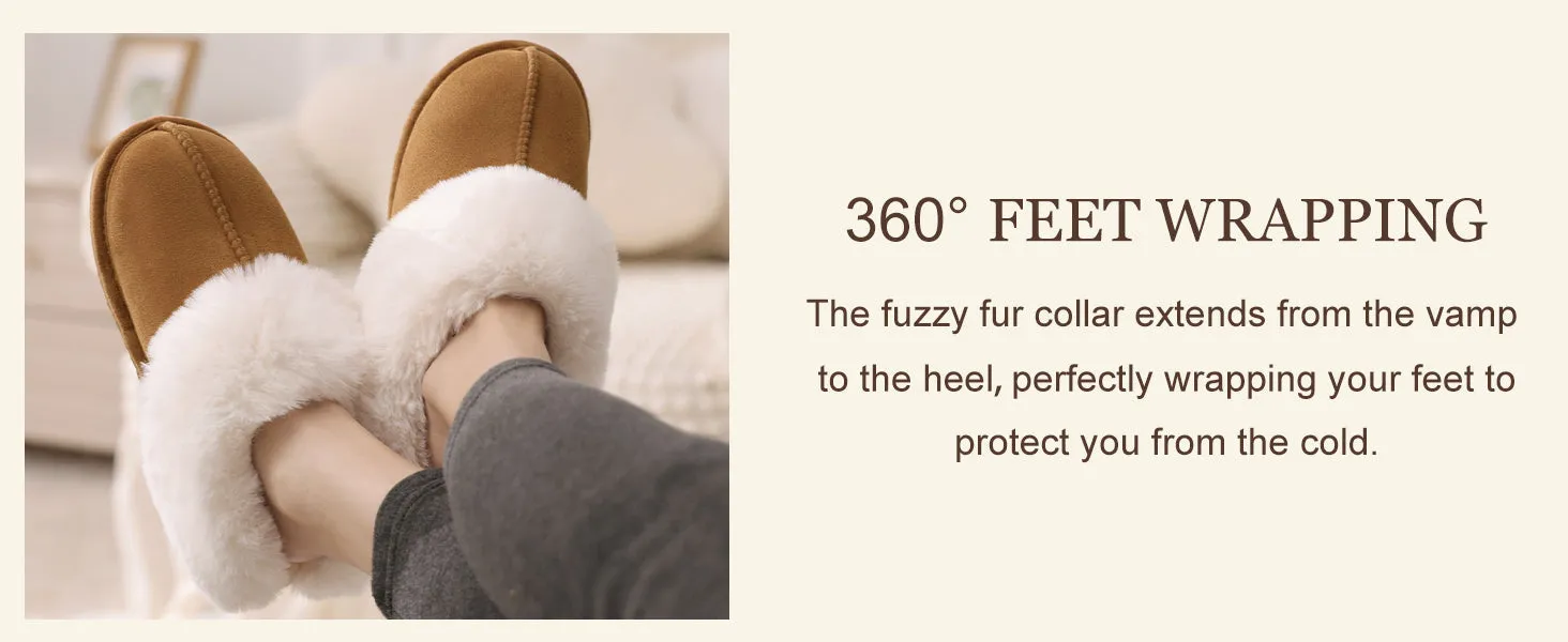 Suede Slippers Women with Faux Fur Collar