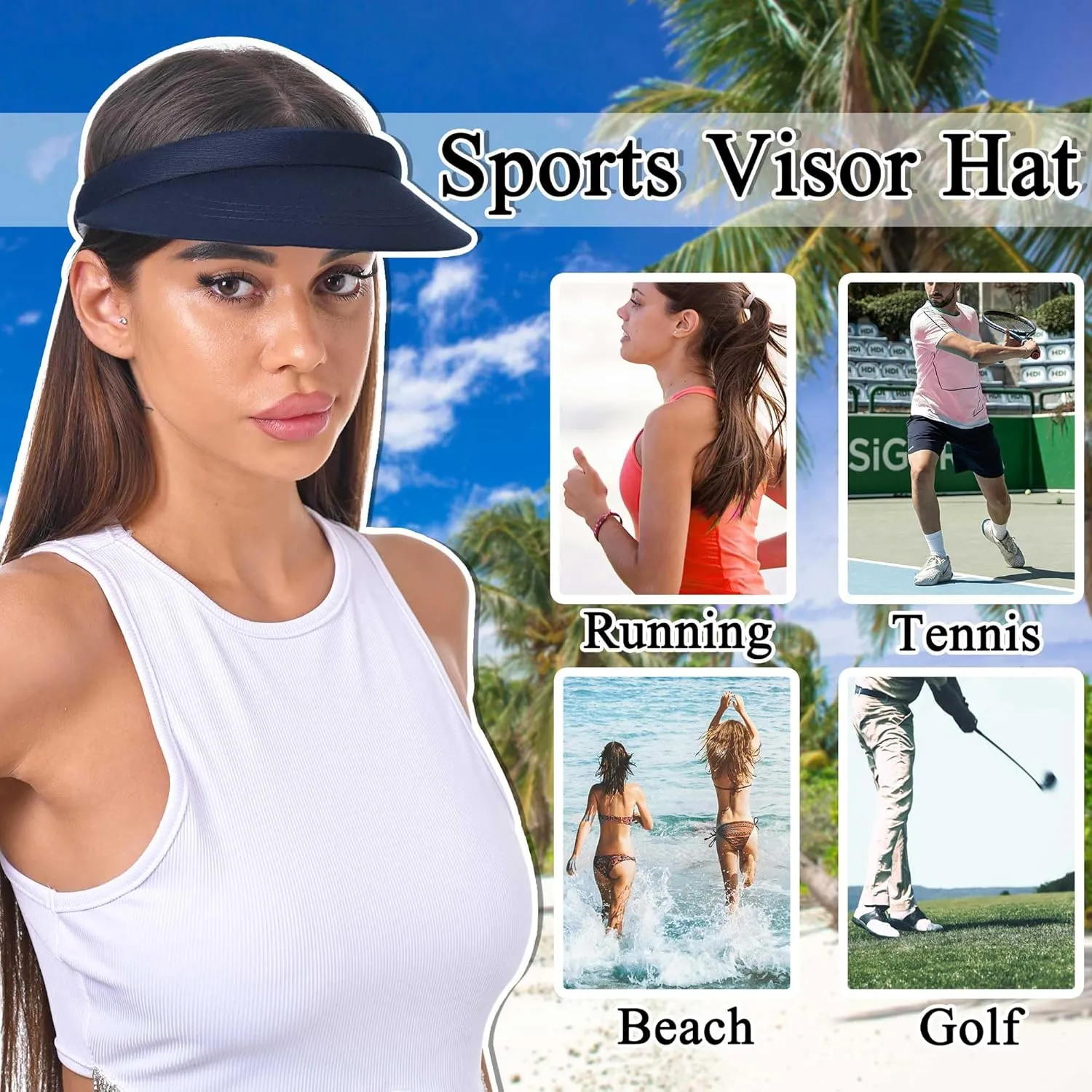 Sun Visor Hats Women Wide Brim Adjustable Clip On Visors Summer Beach Hat