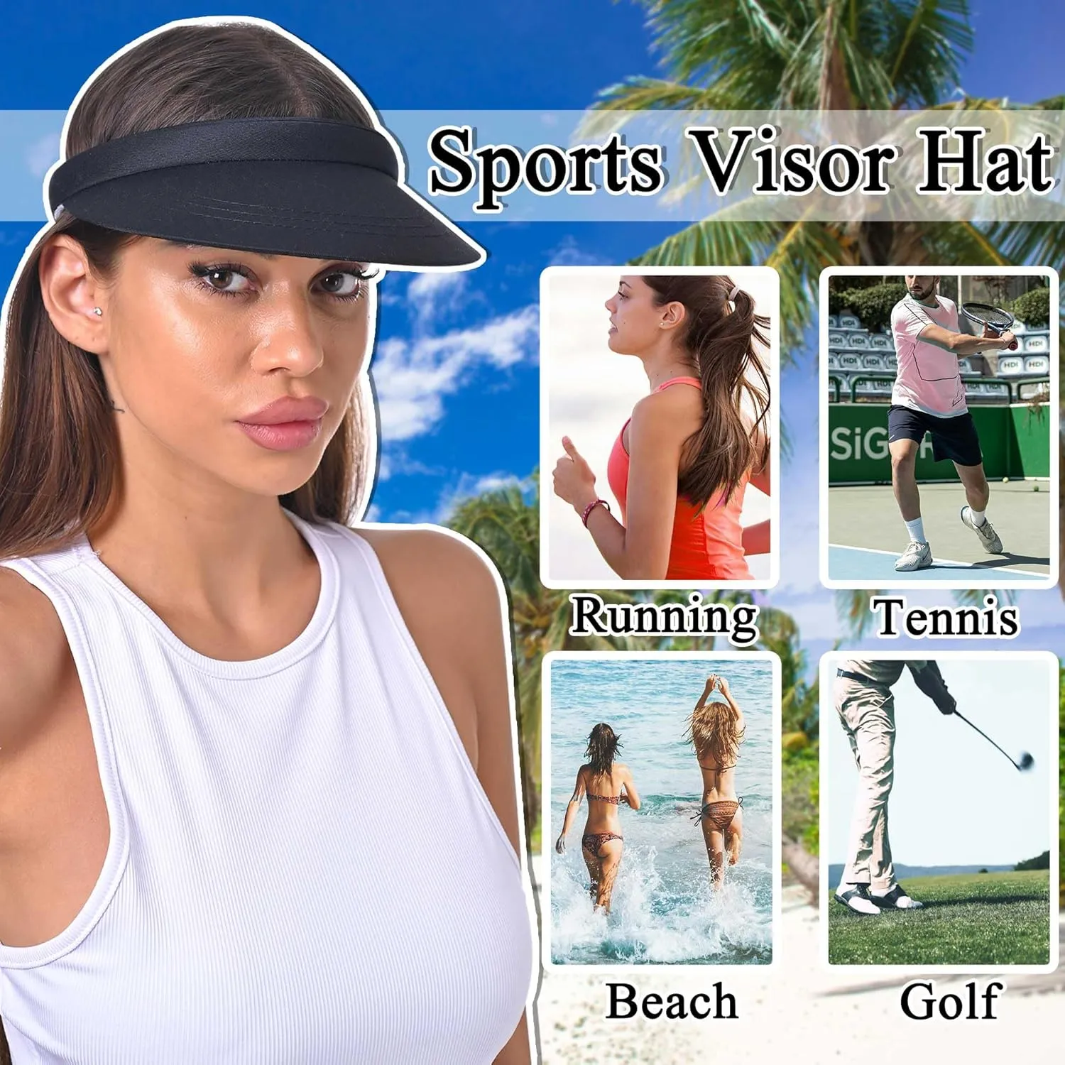 Sun Visor Hats Women Wide Brim Adjustable Clip On Visors Summer Beach Hat