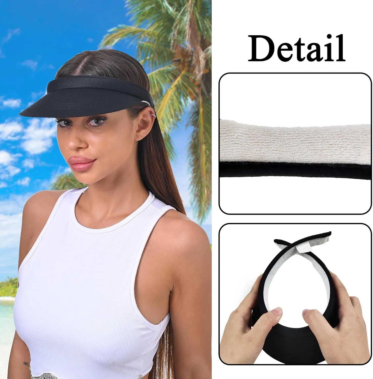 Sun Visor Hats Women Wide Brim Adjustable Clip On Visors Summer Beach Hat