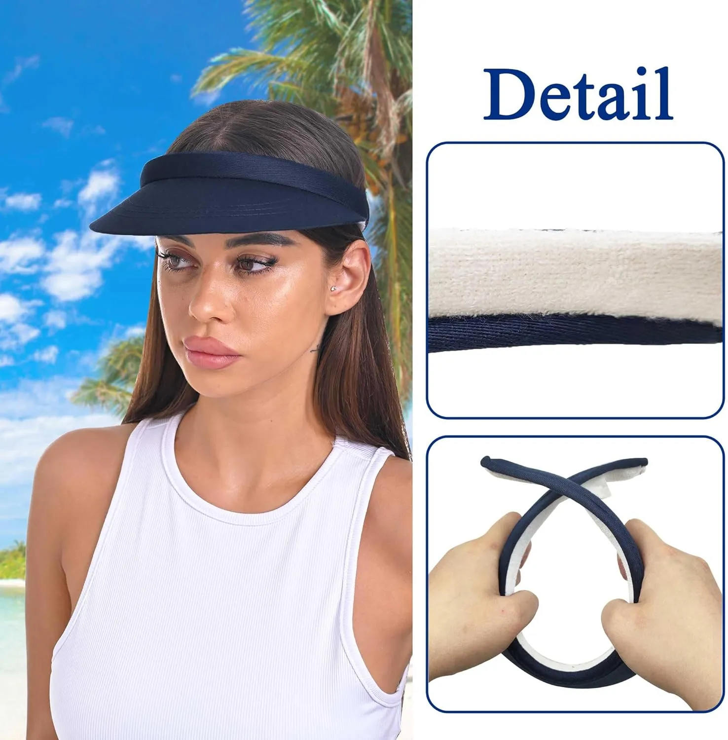 Sun Visor Hats Women Wide Brim Adjustable Clip On Visors Summer Beach Hat