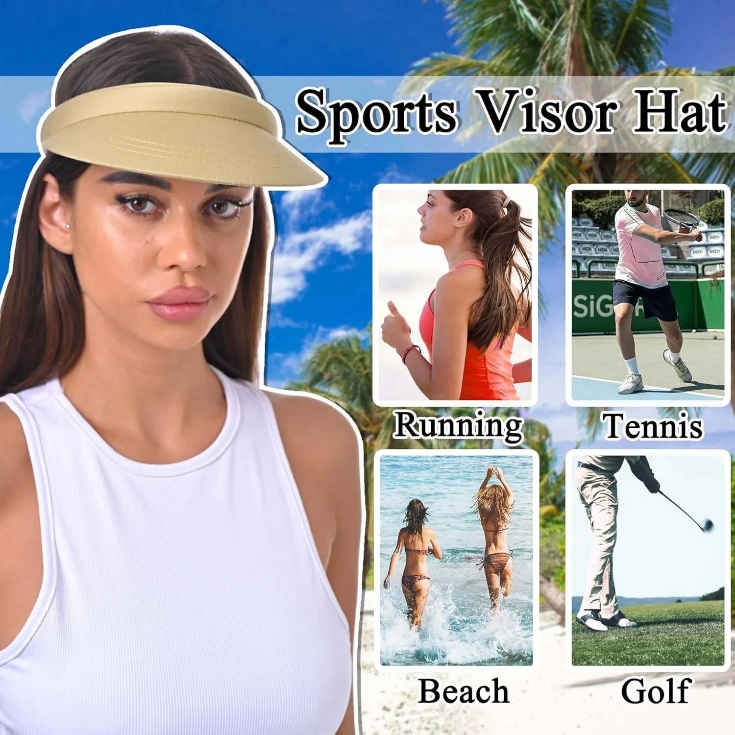 Sun Visor Hats Women Wide Brim Adjustable Clip On Visors Summer Beach Hat