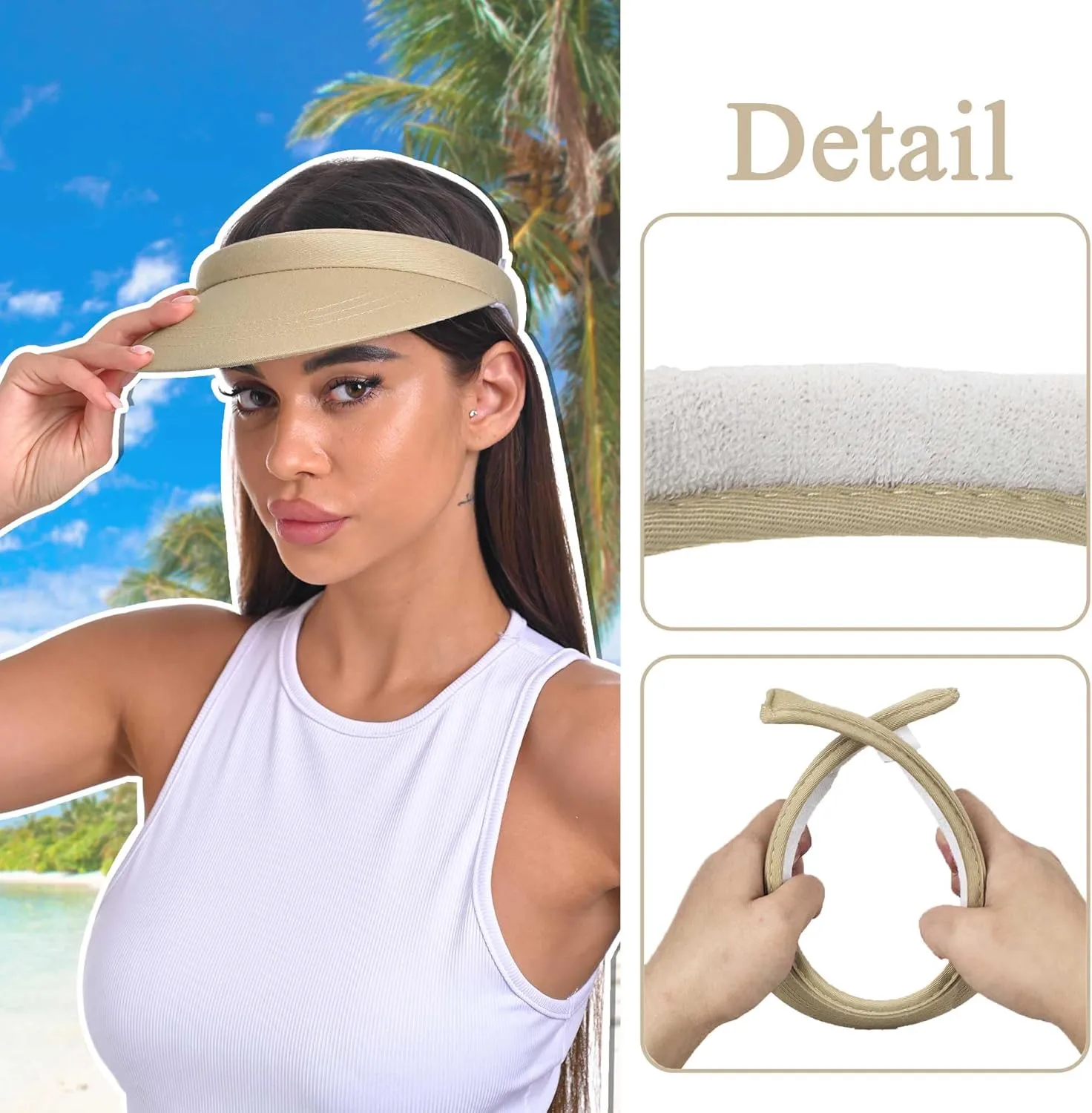Sun Visor Hats Women Wide Brim Adjustable Clip On Visors Summer Beach Hat