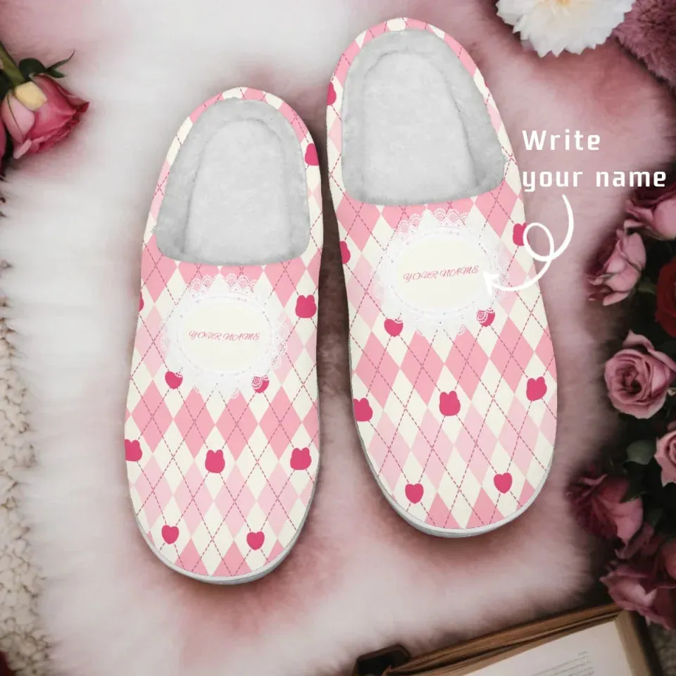 Unique Gift,Personalized Romantic Bliss Fur Slippers, Custom Love-Themed Warm Indoor Slipper, Unique Gift for Couples