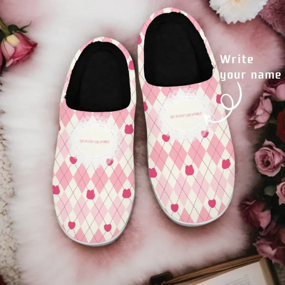 Unique Gift,Personalized Romantic Bliss Fur Slippers, Custom Love-Themed Warm Indoor Slipper, Unique Gift for Couples