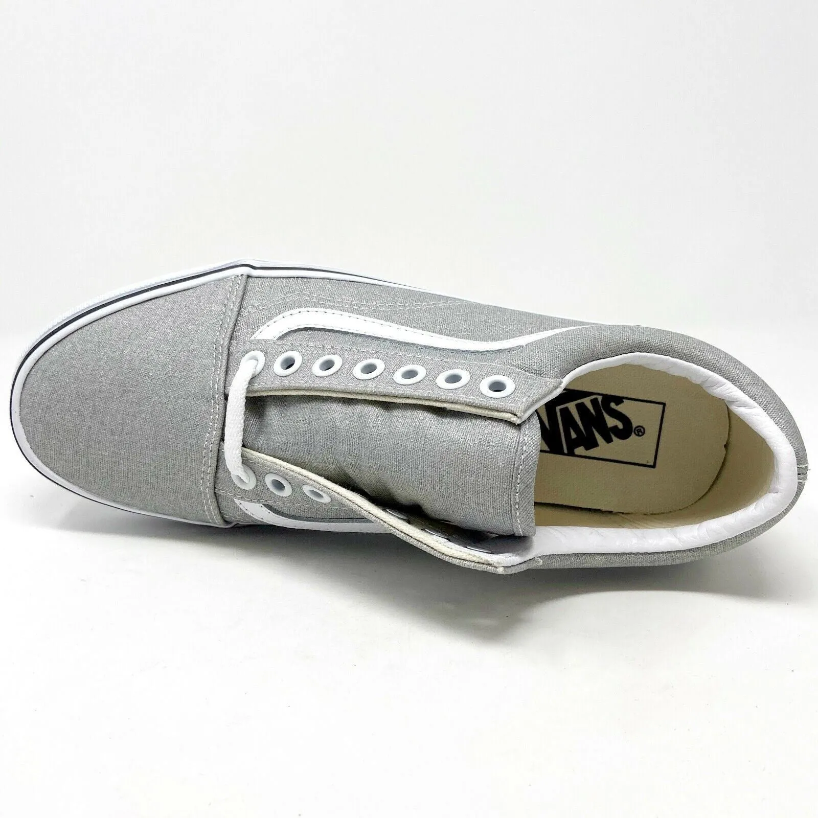 Vans Old Skool Silver True White Womens Classic Casual Sneakers