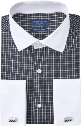 Year In Year Out French Cuff Wrinkle Free Dress Shirt for Men Regular Fit Long Sleeve Wrinkle Resistant Shirt